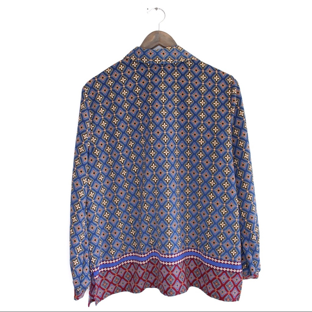 Vintage 70s Retro Print Collar and Button Loose fitting Top Medium Large Ruby - Picture 6 of 9